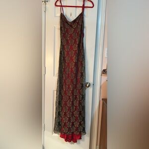 Elegant Red and Black Lace Dress